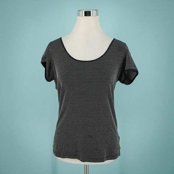 Armani Colleczioni Size 10 Black White Textured Print Crew Short Sleeve Knit Top - Picture 1 of 6